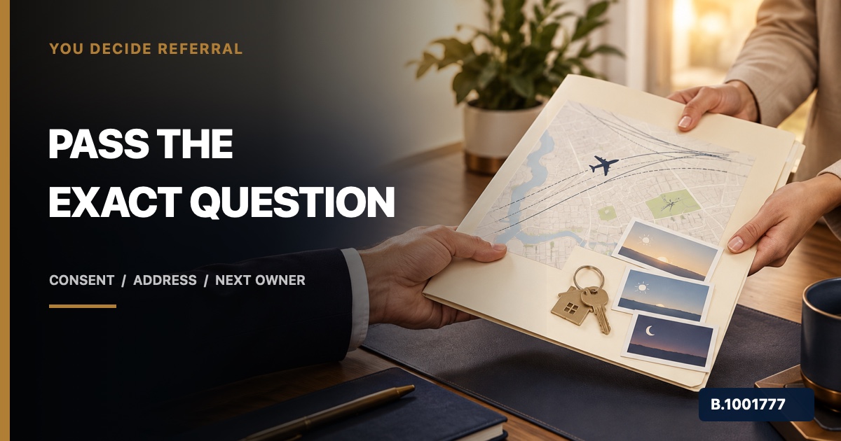 Professionals transferring a property map with a flight path, time-of-day cards, and home key, marked Nevada Broker B.1001777