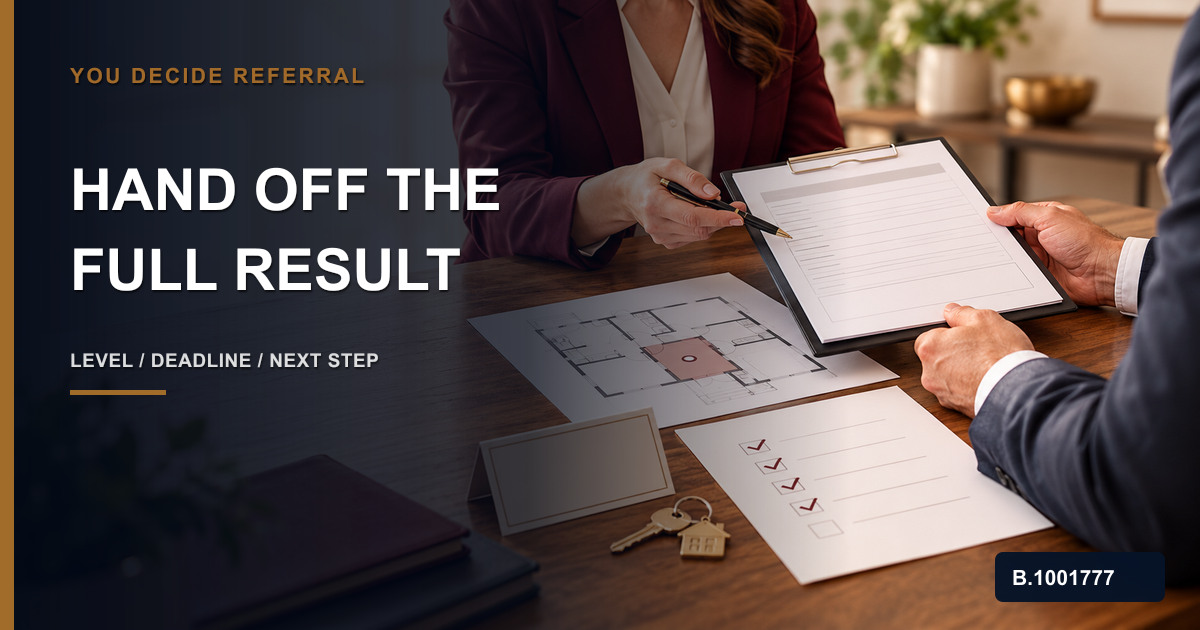 Two real estate professionals transferring a radon report, tested level, credential check, deadline, and next action, marked Nevada Broker B.1001777